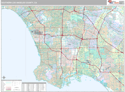Southern Los Angeles County Metro Area Wall Map Premium Style 2024
